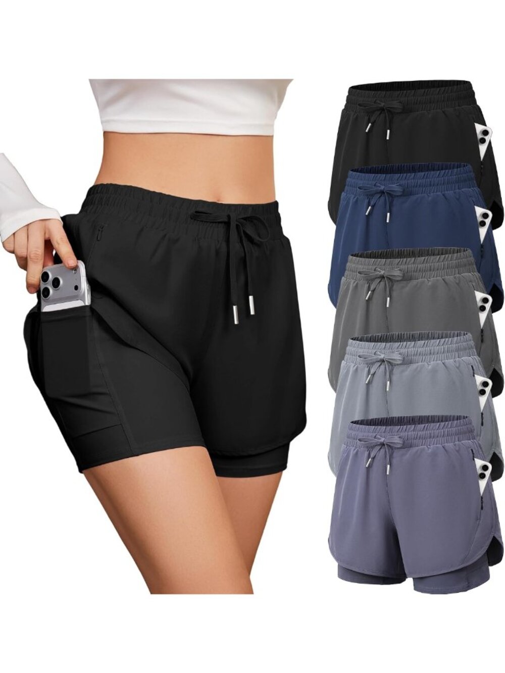 CE' CERDR Womens 2 in 1 Running Shorts High Waisted Athletic Workout Short